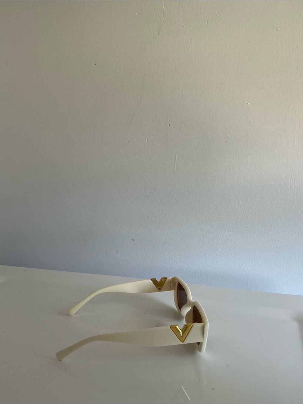 Ivory White Rectangle Frame Sunglasses with Brown Lenses